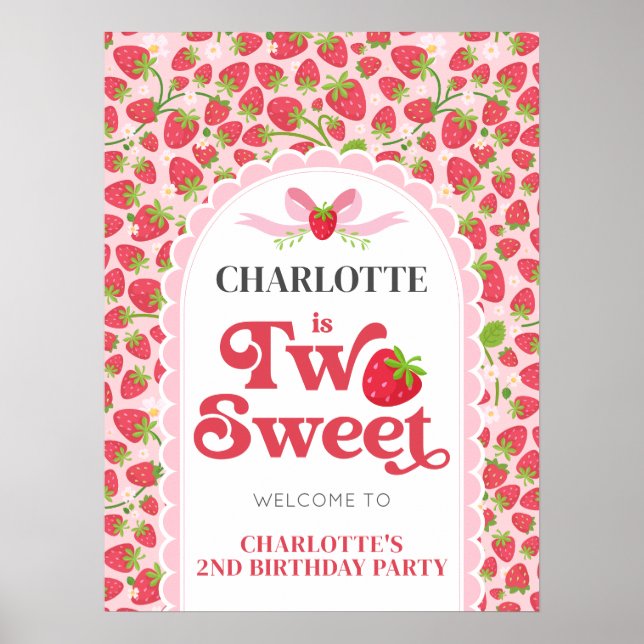 Poster Deux fraises sucrées 2e anniversaire 18x24 Bienven (Devant)