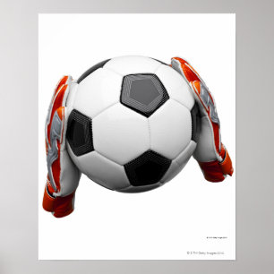 Poster Deux gants de gardiens de but tenant un football