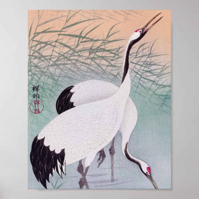 Poster Deux grues vintages (Devant)