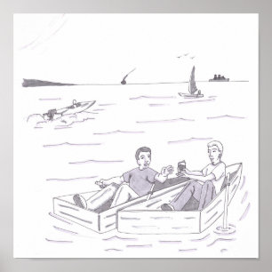 Poster Deux hommes chacun dans de petites barques à côté