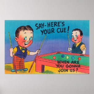 Poster Deux hommes de bande dessinée jouent la piscine,