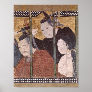 Poster Deux hommes et femme derrière la tente, écran de