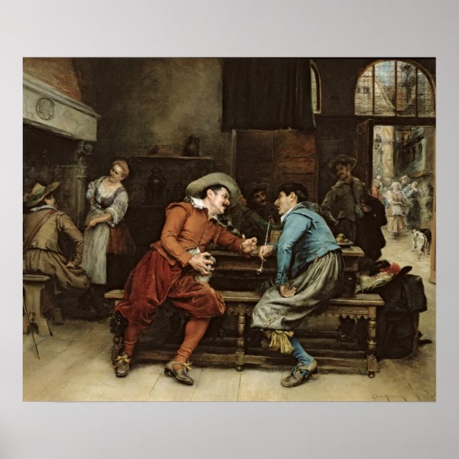 Poster Deux hommes parlent dans une taverne (Devant)