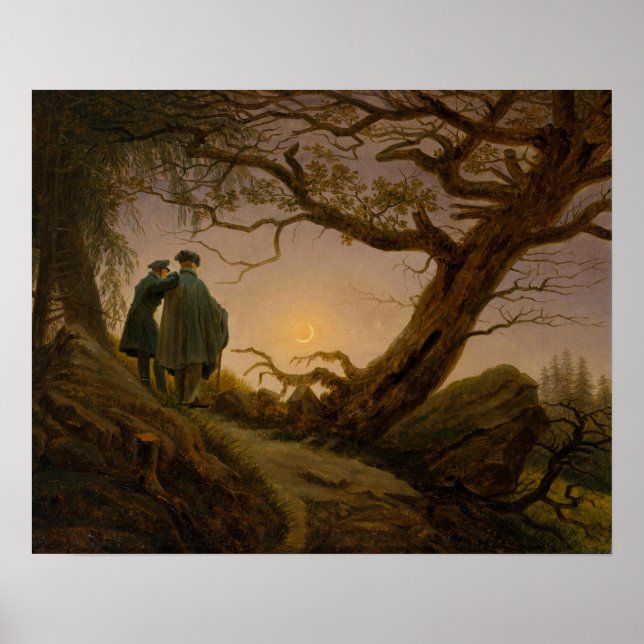 Poster Deux hommes qui envisagent la lune (Devant)