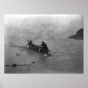 Poster Deux Indiens pêchent sur le lac Quinault en canot