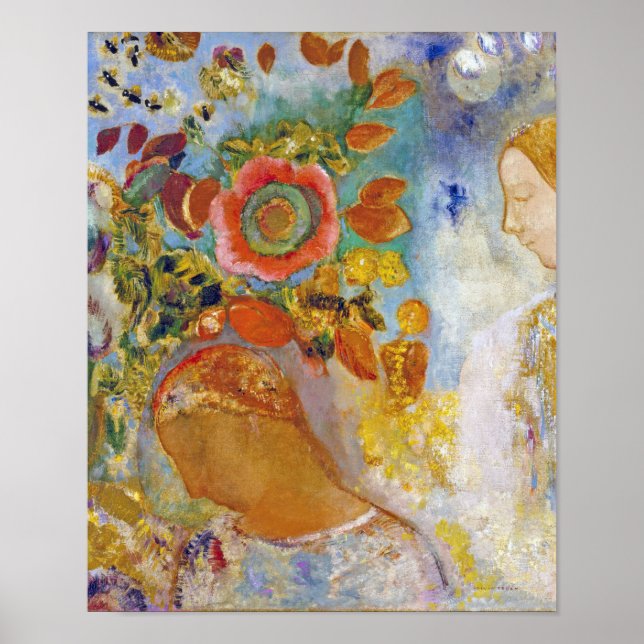 Poster Deux jeunes filles parmi les fleurs, Redon (Devant)