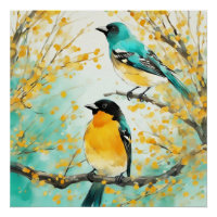 Deux oiseaux assis sur la branche de l'arbre