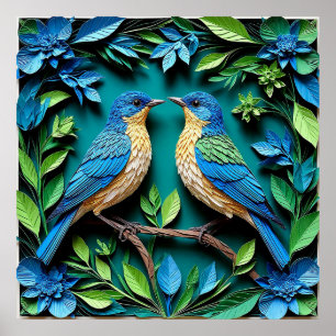 Poster Deux oiseaux bleus et jaunes