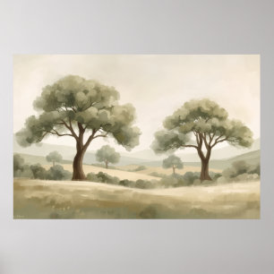 Poster Deux oliviers Campagne ondoyante Aquarelle