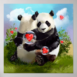 Poster Deux pandas amoureux dans leurs bras