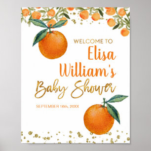 Poster Deux petites cuties baby shower orange