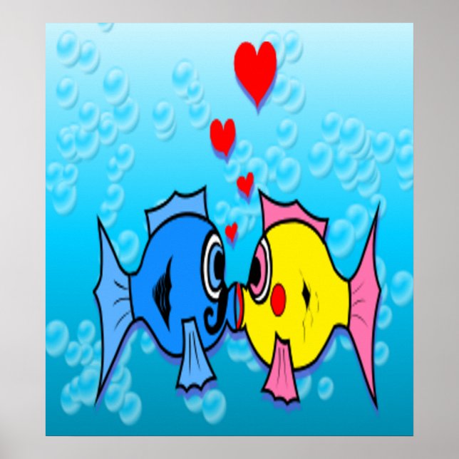 Poster Deux Poissons Qui S'Embrassent, Scène Sous-Marine (Devant)