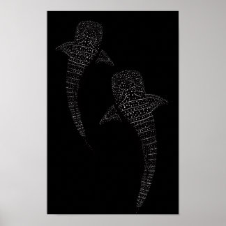 Poster Deux requins baleines noir et blanc