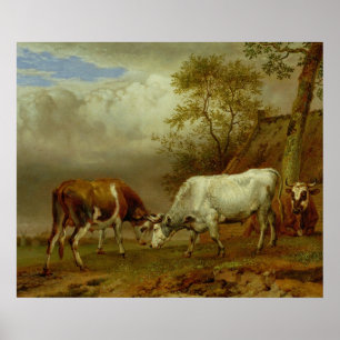 Poster Deux taureaux avec les klaxons verrouillés, 1653