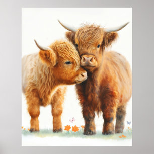 Poster Deux vaches adorables des hautes terres qui s'accr