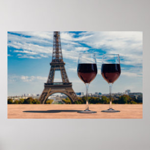 Poster Deux verres de vin avec la tour Eiffel