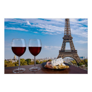 Poster Deux verres de vin en café à Paris