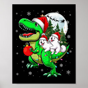 Poster Deux Xmas Samoyeds Riding T-rex Reindeer Lover Enf