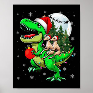 Poster Deux Xmas Whippets équitation T-rex Reindeer Lover