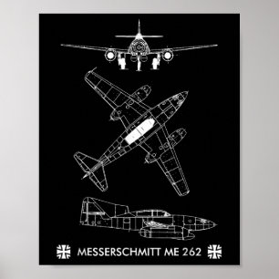 Poster Deuxième Guerre mondiale Avion allemand Me 262 Avi