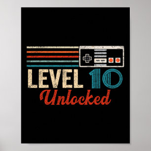 Poster Déverrouillé Niveau 10 Anniversaire de jeu vidéo g