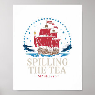 Poster Déverser Le Thé Depuis 1773 Rouge Blanc Bleu Drôle