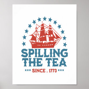 Poster Déverser Le Thé Depuis 1773 Rouge Blanc Bleu Drôle