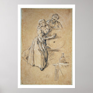 Poster Déversoir à vin avec une carte Young Man (craie)