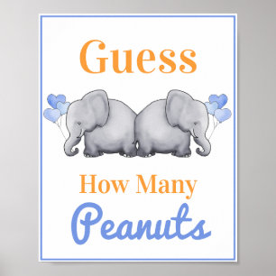 Poster Devinez combien d'arachides Baby shower Elephant T