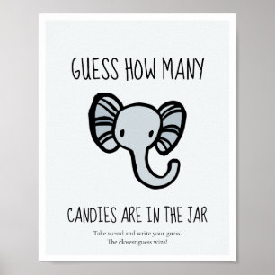 Poster Devinez combien de Baby shower d'éléphant bleu mig