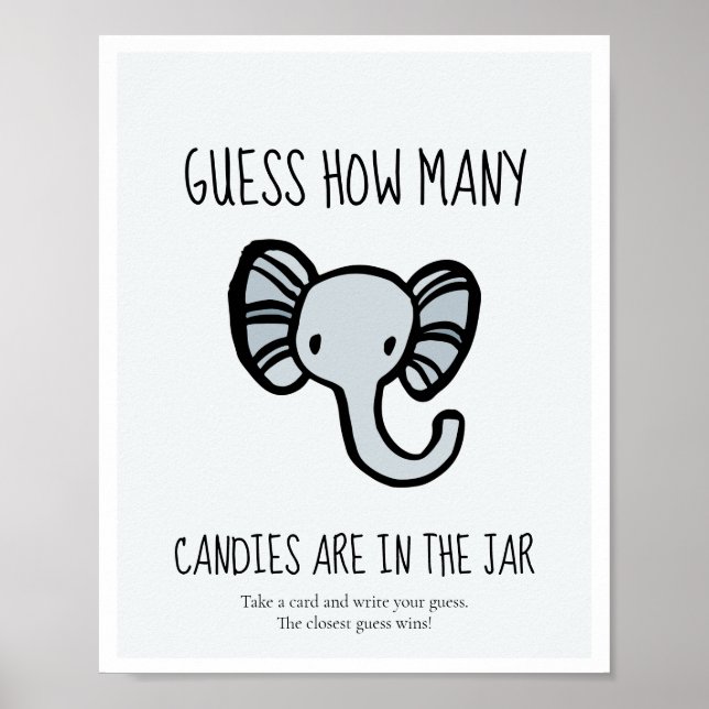 Poster Devinez combien de Baby shower d'éléphant bleu mig (Devant)