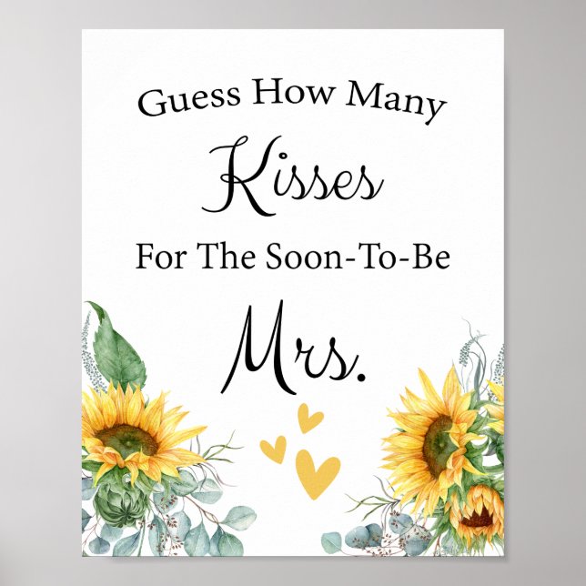 Poster Devinez combien de baisers Jeu de Baby Shower Mari (Devant)