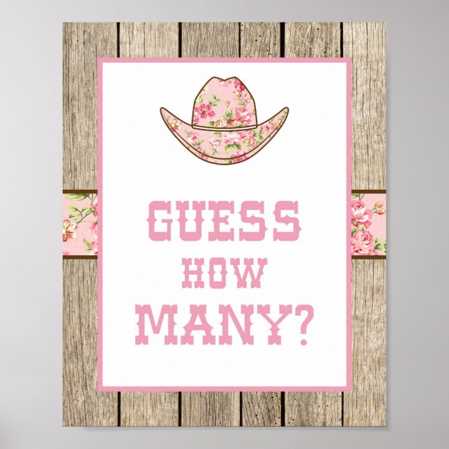 Poster Devinez combien de Cowgirl Baby shower signe (Devant)