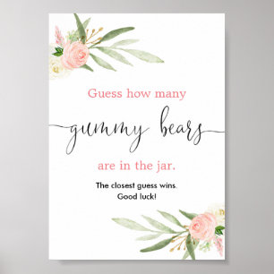 Poster Devinez combien d'ours gummy jeu or rose verdure