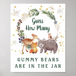 Poster Devinez combien d'ours Woodland Baby shower jeu