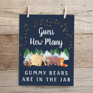 Poster Devinez combien d'ours Woodland Baby shower jeu