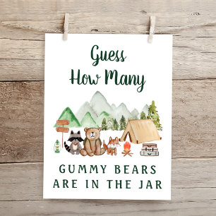 Poster Devinez combien d'ours Woodland Baby shower jeu