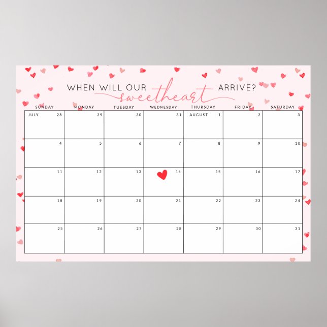 Poster Devinez la date d'échéance Petit Baby shower amour (Devant)