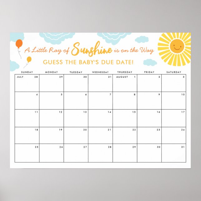 Poster Devinez le bébé échéance Signer Date Little Ray Su (Devant)