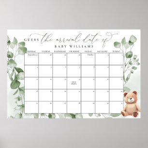 Poster Devinez L'Ours Calendrier Date D'Échéance