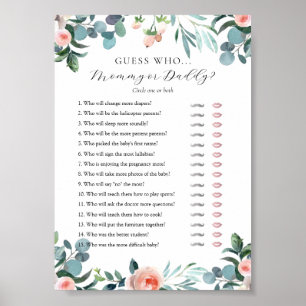 Poster Devinez Qui maman ou papa Baby shower carte de jeu