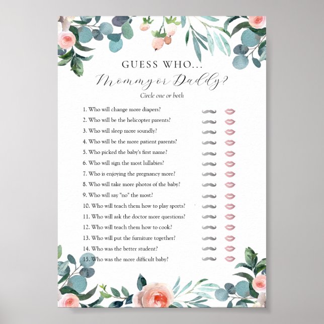 Poster Devinez Qui maman ou papa Baby shower carte de jeu (Devant)