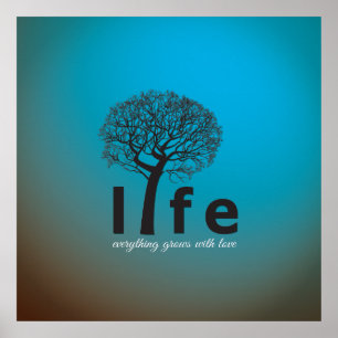 Poster Devis turquoise Inspirational Life Tree