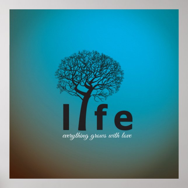 Poster Devis turquoise Inspirational Life Tree (Devant)