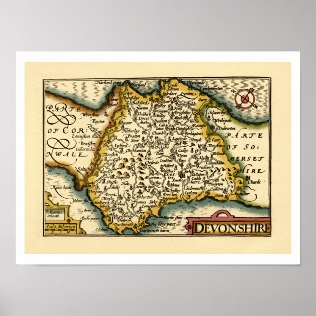 Poster Devon (Devonshire) Comté Angleterre Carte des Anti (Devant)