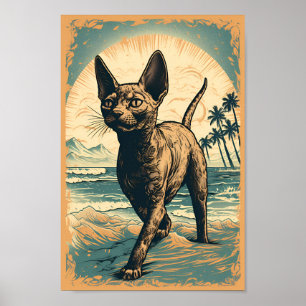 Poster Devon Rex chat sur une plage tropicale