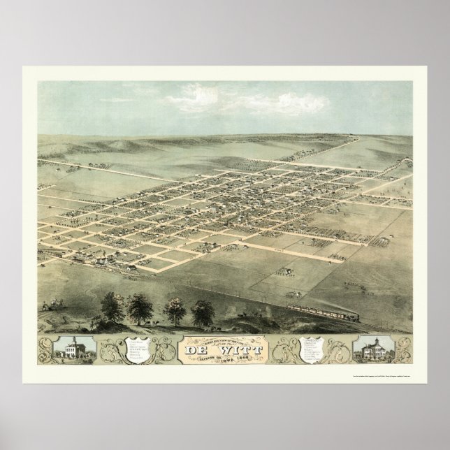 Poster DeWitt, IA Carte panoramique - 1868 (Devant)