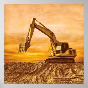 Poster d'excavateur - Équipement lourd au coucher 
