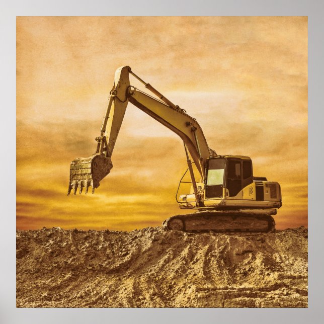 Poster d'excavateur - Équipement lourd au coucher  (Devant)