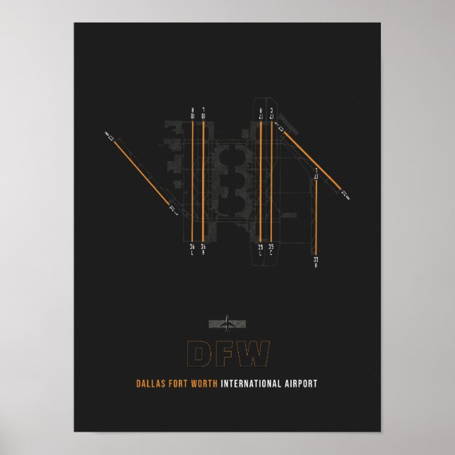 Poster DFW - Diagramme de piste de l'aéroport de Dallas F (Devant)